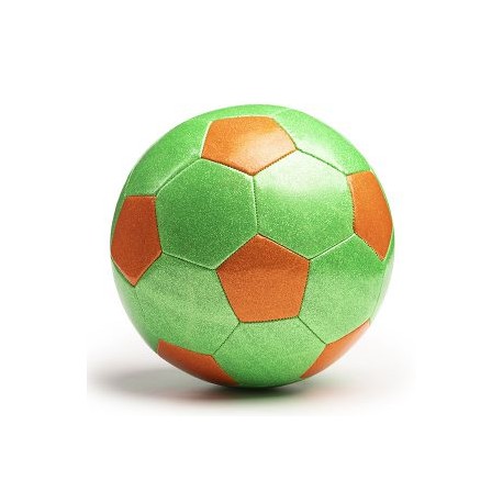 Balón de fútbol naranja y verde purpurina
