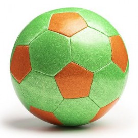 Balón de fútbol naranja y verde purpurina
